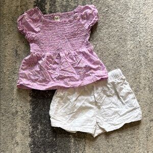 Purple Floral Top and White Shorts Set